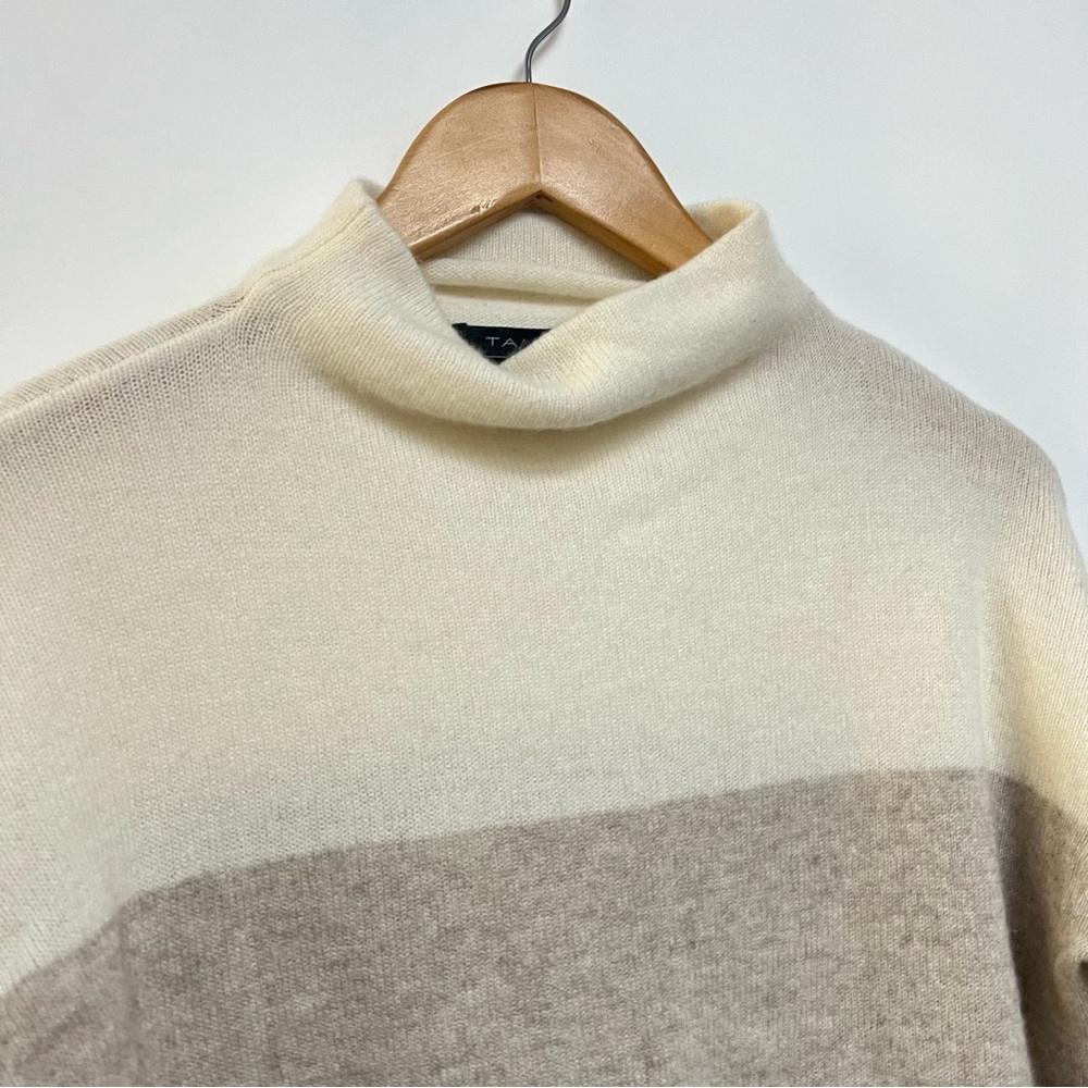 Tahari Pure Luxe 100% Cashmere Sweater Funnel Neck Ivory Cream Beige Medium $298 - Picture 4 of 6